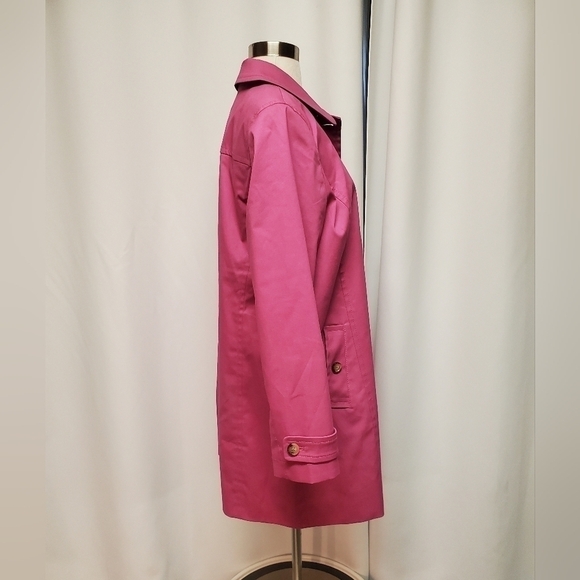 Talbots Contrast Detail All Weather Mac Fuschia Barbiecore Barbie Pink Peacoat L - Picture 3 of 10